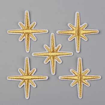 Computerized Embroidery Cloth Iron on/Sew on Patches, Appliques, Costume Accessories, Eight Pointed Star, Gold, 50x49x2mm