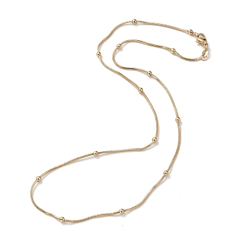 Brass Snake Chain Necklaces, with Round Beads and Lobster Claw Clasps, Long-Lasting Plated, Real 18K Gold Plated, 18.50 inch(47cm), 1mm
