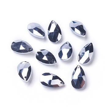 Faceted Glass Pendants, teardrop, Silver, 15x9.5x5.5mm, Hole: 1mm