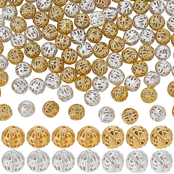 120Pcs 2 Styles Brass Beads, Hollow Round, Mixed Color, 8mm, Hole: 0.5~0.8mm, 60pcs/style