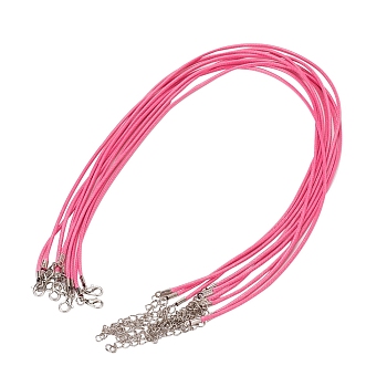 Waxed Cord Necklace Making, with Zinc Alloy Lobster Clasps, Platinum, Deep Pink, 17.8 inch~18 inch(45.5~46cm), 2mm