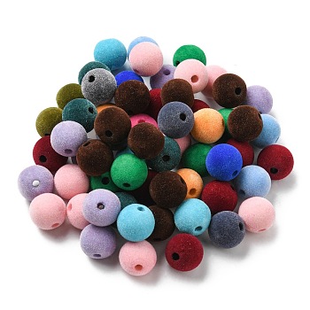 Flocky Acrylic European Beads, Large Hole Beads, Round, Mixed Color, 16x15mm, Hole: 4mm