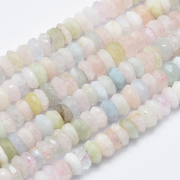 Natural Morganite Beads Strands, Faceted, Rondelle, 6~6.5x3~4mm, Hole: 1mm, about 122pcs/strand, 15.5 inch