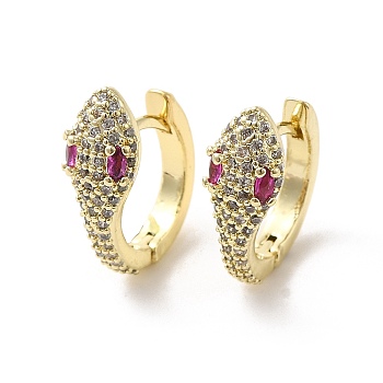 Brass Micro Pave Cubic Zirconia Hoop Earrings, Snake, Real 18K Gold Plated, 17x6mm