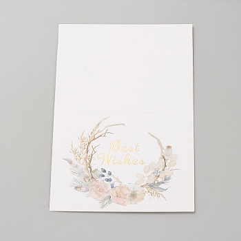 Paper Greeting Card, Rectangle with Flower, White, 140x95x0.5mm