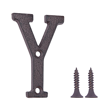 Iron Home Address Number, with 2pcs Screw, Letter.Y, 77x50x5mm, Hole: 5mm