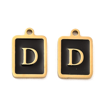 304 Stainless Steel Pendants, with Enamel, Rectangle with Letter Charm, Golden, Letter D, 17.5x12x1.5mm, Hole: 1.5mm