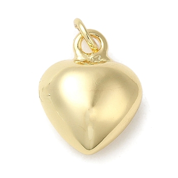 Rack Plating Brass Pendants, with Jump Ring, Puffed Heart Charm, Real 18K Gold Plated, 14.5x11.5x7mm, Hole: 3mm