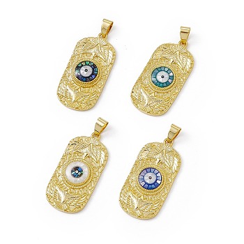 Natural Shell Pendants, Oval Charms with Evil Eye, Dyed, with Rack Plating Golden Tone Brass Findings, Long-Lasting Plated, Mixed Color, 36x17x4mm, Hole: 6x4mm