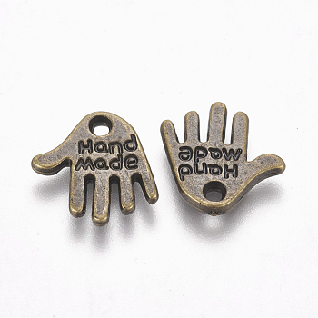 CCB Plastic Charms, Palm with Hand Made, Antique Bronze, 12.5x12.5x2mm, Hole: 1mm