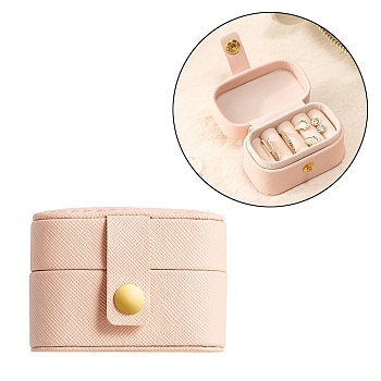 4-Slot Oval Mini PU Leather Rings Organizer Box with Snap Button, Portable Travel Jewelry Case for Rings, Pink, 6.5x3.9x4.7cm