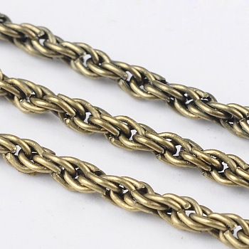 Iron Rope Chains, Unwelded, Antique Bronze, with Spool, Link: 3mm, Wire: 0.6mm thick, about 328.08 Feet(100m)/roll