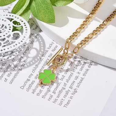 Alloy Enamel Clover Pendant Necklace with Brass Chains for Women(NJEW-JN04087)-2