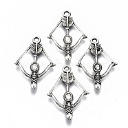 Tibetan Style Alloy Pendant Cabochon Setting, Bow and Arrow, Cadmium Free & Lead Free, Antique Silver, 36x25x4mm, Hole: 2mm, about 450pcs/1000g(TIBEP-N009-017AS-RS)