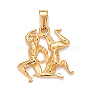 Ion Plating(IP) 304 Stainless Steel Pendants, Textured, Constellation/Zodiac Sign, Gemini, 31x29.5x3.3mm, Hole: 10x4.5mm(X-STAS-D165-14G-05)