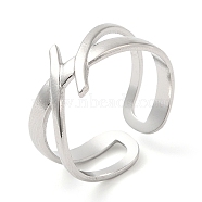 304 Stainless Steel Hollow Open Cuff Ring for Women, Stainless Steel Color, Inner Diameter: 17mm(RJEW-I098-18P)