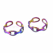 Open Oval Cuff Rings, Hollow Open Rings, Rainbow Color 304 Stainless Steel Rings for Women, US Size 7 1/2(17.7mm)(RJEW-N038-029)