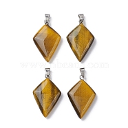 Natural Tiger Eye Pendants, Kite Charms with Stainless Steel Color Plated Stainless Steel Snap on Bails, 28~28.5x18x5.5~6mm, Hole: 5.5x3.5mm(G-C110-05C-P)
