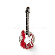 Guitar Enamel Pin, Musical Instrument Alloy Brooch for Backpack Clothes, Platinum, Red, 29.5x10x1.5mm, Pin: 1.2mm(JEWB-M022-01)