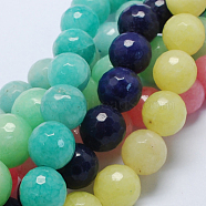 Natural Jade Bead Strands, Dyed, Faceted, Round, Mixed Color, 12mm, Hole: 1mm, 32pcs/strand, 14.6 inch(G-R166-12mm-M2)