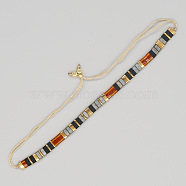 Vintage Ethnic Style Glass Tila Beaded Handmade Slider Bracelets for Women, Colorful, 11 inch(28cm)(ZN9527-8)