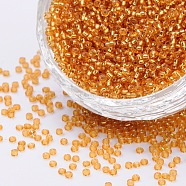 6/0 Grade A Round Glass Seed Beads, Silver Lined, Goldenrod, 6/0, 4x3mm, Hole: 1mm, about 4500pcs/pound(SEED-Q007-4mm-F31)
