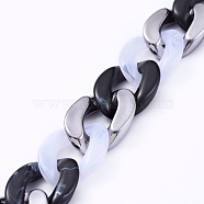 Imitation Gemstone Style Handmade Acrylic Curb Chains, with Gunmetal Plated CCB Plastic Linking Ring, Black, Link: 29x21x6mm, 60pcs/strand, about 39.37 inch(1m)/strand(AJEW-JB00534-01)