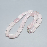 Natural Rose Quartz Beaded Necklaces, with Alloy Lobster Clasps, Rectangle, 18.1 inch~18.5  inch(46~47cm), Rectangle: 18~18.5x13mm(NJEW-S398-17)