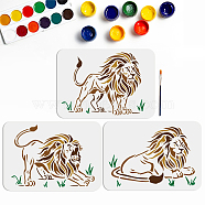 US 1 Set PET Hollow Out Drawing Painting Stencils, for DIY Scrapbook, Photo Album, with 1Pc Art Paint Brushes, Lion, 297x210mm, 3pcs/set(DIY-MA0004-58)