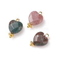 Natural Indian Agate Charms, with Golden Tone Brass Findings, Faceted Heart, 15x10x5mm, Hole: 1.6mm(PALLOY-JF01863-02)