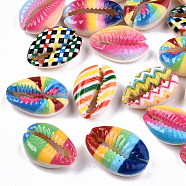 Printed Natural Cowrie Shell Beads, No Hole/Undrilled, with Rainbow Pattern, Mixed Color, 18~22x13~14x6~8mm(SHEL-S266-20)