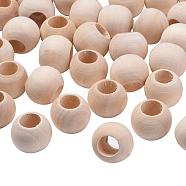 Natural Unfinished Wood Beads, Macrame Beads, Round Wooden Large Hole Beads for Craft Making, Antique White, 19~20x15~16mm, Hole: 9~10mm(WOOD-Q038-20mm)