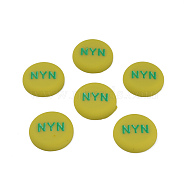 Acrylic Enamel Cabochons, Flat Round with Word NYN, Yellow Green, 21x5mm(KY-N015-204C)