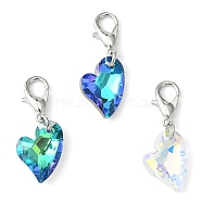 Heart Glass Pendant Decoration, with Zinc Alloy Lobster Claw Clasps, Mixed Color, 31.5mm(HJEW-JM01154)