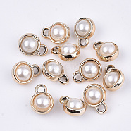 UV Plating Acrylic Charms, with Acrylic Imitation Pearl, Round, Light Gold, Light Gold, 15x11x8.5mm, Hole: 3mm(X-FIND-T046-58LG)
