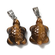 Natural Tiger Eye Pendants, Tortoise Charms, with Rack Plating Platinum Plated Brass Snap on Bails, 17~22x12.5~13.5x6~6.5mm, Hole: 8x5mm(G-F758-A02-P)