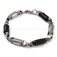 304 Stainless Steel Column Link Chain Bracelets, with 201 Stainless Steeel Findings, Stainless Steel Color, Black, 9-1/4 inch(23.6cm)(BJEW-B078-61EBP)