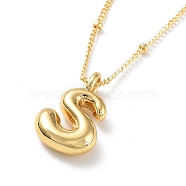 Initial Letter Brass Pendant Necklaces, Real 18K Gold Plated, Letter S, 17.52 inch(445mm), Letter: 19x12.5mm.(NJEW-A015-21G-S)