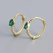 Simple S925 Sterling Silver Twisted Teardrop Hoop Earrings, Geometric Design, Golden, 13x3mm(NS9884-4)