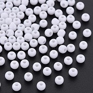 Opaque Acrylic Beads, Round, White, 4x3mm, Hole: 1.6mm, about 15000pcs/500g(MACR-S371-11-A01)