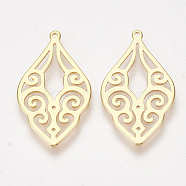 Brass Pendants, Leaf, Nickel Free, Real 18K Gold Plated, 27x15x1mm, Hole: 1mm(X-KK-S350-251)