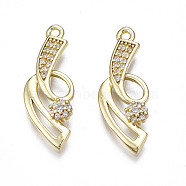 Brass Micro Pave Clear Cubic Zirconia Pendants, Real 18K Gold Plated, 24.5x9x2.5mm, Hole: 1.2mm(KK-N238-041)