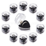 Heart Plastic Ring Boxes, Jewelry Ring Gift Case with Velvet Inside, for Valentine's Day, Black, 4.1x4x3.5cm(CON-WH0084-83A)