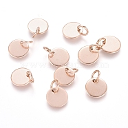 Ion Plating(IP) 304 Stainless Steel Charms, Stamping Blank Tag, with Jump Rings, Flat Round, Rose Gold, 8x0.7mm, Hole: 3.5mm(STAS-I124-01C-RG)