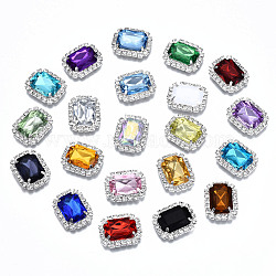 Acrylic Rhinestone Cabochons, with Crystal Rhinestones and Brass Rhinestones Findings, Rectangle, Faceted, Silver, Mixed Color, 23.5x19x6~7mm(RB-T008-24)