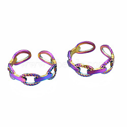 Open Oval Cuff Rings, Hollow Open Rings, Rainbow Color 304 Stainless Steel Rings for Women, Multi-color, US Size 7 1/2(17.7mm)(RJEW-N038-029)