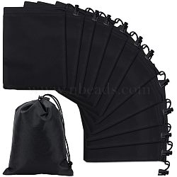 Polyester Bags, with Drawstring Ropes, Rectangle, Black, 20x16x0.02cm(ABAG-WH0035-026C)