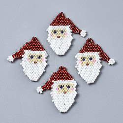 MIYUKI & TOHO Japanese Seed Beads, Handmade Pendants, Loom Pattern, Christmas Santa Claus, White, 31x25x2mm, Hole: 1.6mm(SEED-Q037-014)