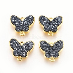 Brass Links connectors, with Druzy Resin, Butterfly, Golden, Black, 14.5x16x4mm, Hole: 1.2mm(KK-O107-07G-D)