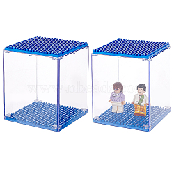 ABS Plastic Minifigure Display Cases, Acrylic Building Block Display Box, Action Figure Toys Storage Box, Blue & Clear, Finished Product: 80x80x100mm(AJEW-WH0014-07A)